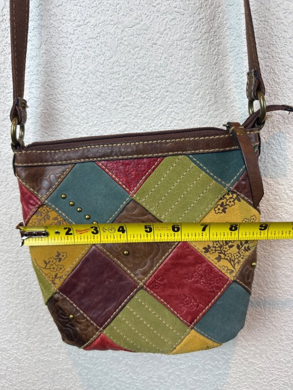 Fossil Patchwork Leather Crossbody Bag Boho Colorblock Shoulder Purse Y2K - Picture 11 of 13